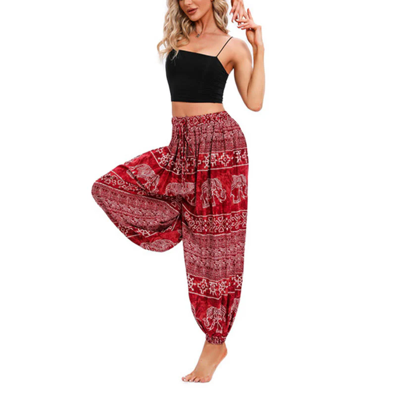 Pantaloni harem casual larghi con motivo geometrico a elefante Buddha Stones, pantaloni da yoga da donna - Image 4