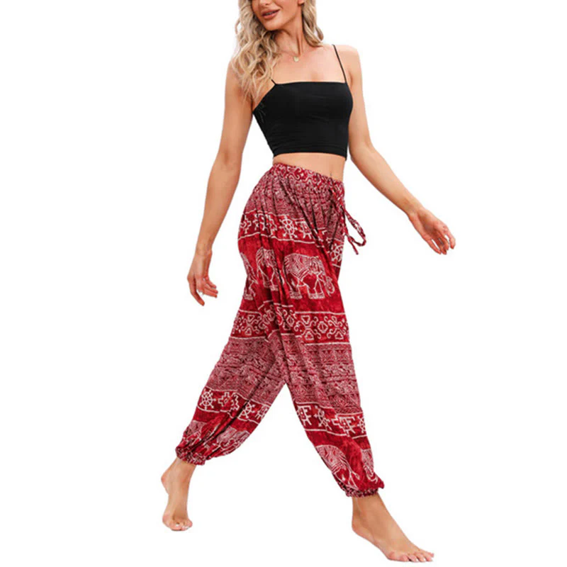 Pantaloni harem casual larghi con motivo geometrico a elefante Buddha Stones, pantaloni da yoga da donna - Image 5