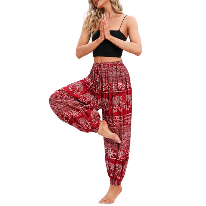 Pantaloni harem casual larghi con motivo geometrico a elefante Buddha Stones, pantaloni da yoga da donna - Image 6