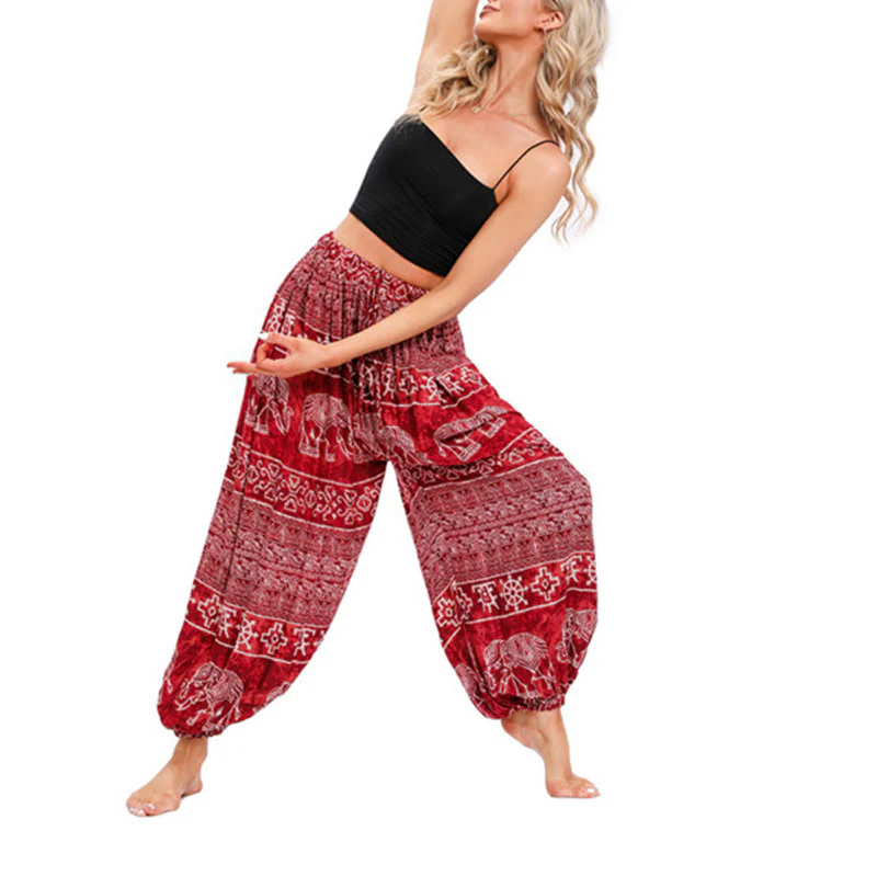 Pantaloni harem casual larghi con motivo geometrico a elefante Buddha Stones, pantaloni da yoga da donna - Image 7