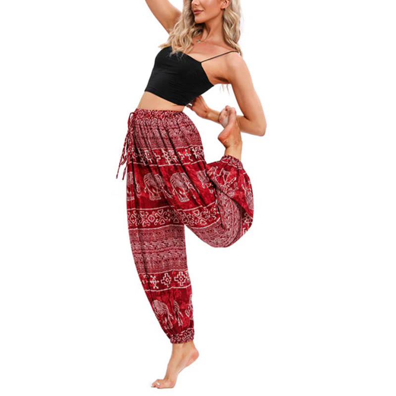 Pantaloni harem casual larghi con motivo geometrico a elefante Buddha Stones, pantaloni da yoga da donna - Image 8