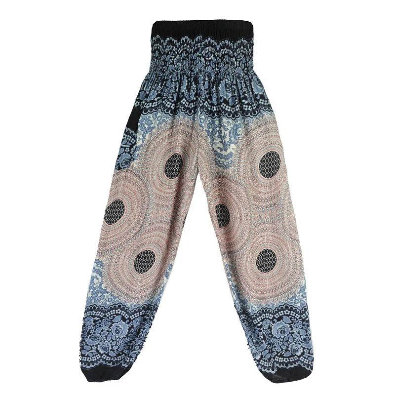 Pantaloni harem casual larghi con motivo geometrico rotondo Buddha Stones, pantaloni da yoga da donna a vita alta - Image 14