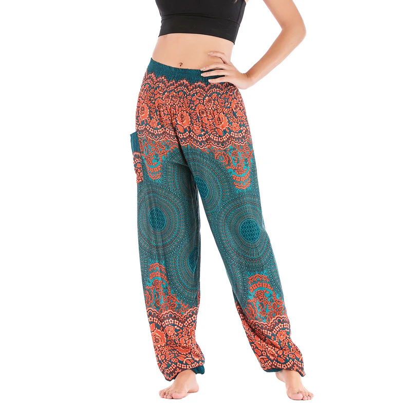 Pantaloni harem casual larghi con motivo geometrico rotondo Buddha Stones, pantaloni da yoga da donna a vita alta - Image 20
