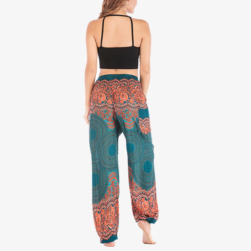 Pantaloni harem casual larghi con motivo geometrico rotondo Buddha Stones, pantaloni da yoga da donna a vita alta - Image 23