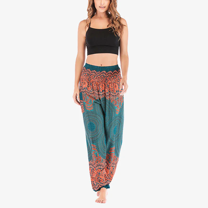 Pantaloni harem casual larghi con motivo geometrico rotondo Buddha Stones, pantaloni da yoga da donna a vita alta - Image 26