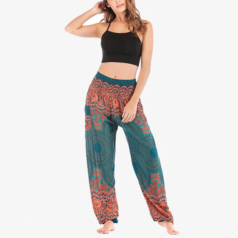 Pantaloni harem casual larghi con motivo geometrico rotondo Buddha Stones, pantaloni da yoga da donna a vita alta - Image 28