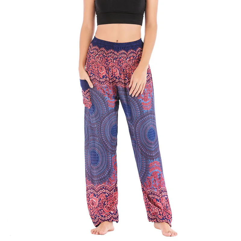 Pantaloni harem casual larghi con motivo geometrico rotondo Buddha Stones, pantaloni da yoga da donna a vita alta - Image 30