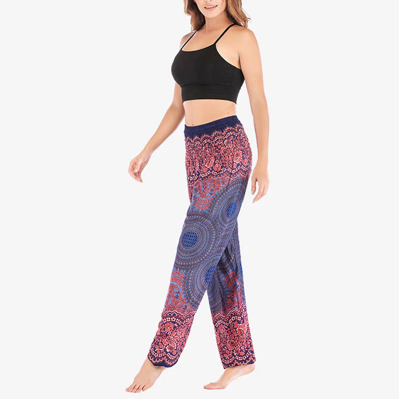 Pantaloni harem casual larghi con motivo geometrico rotondo Buddha Stones, pantaloni da yoga da donna a vita alta - Image 36