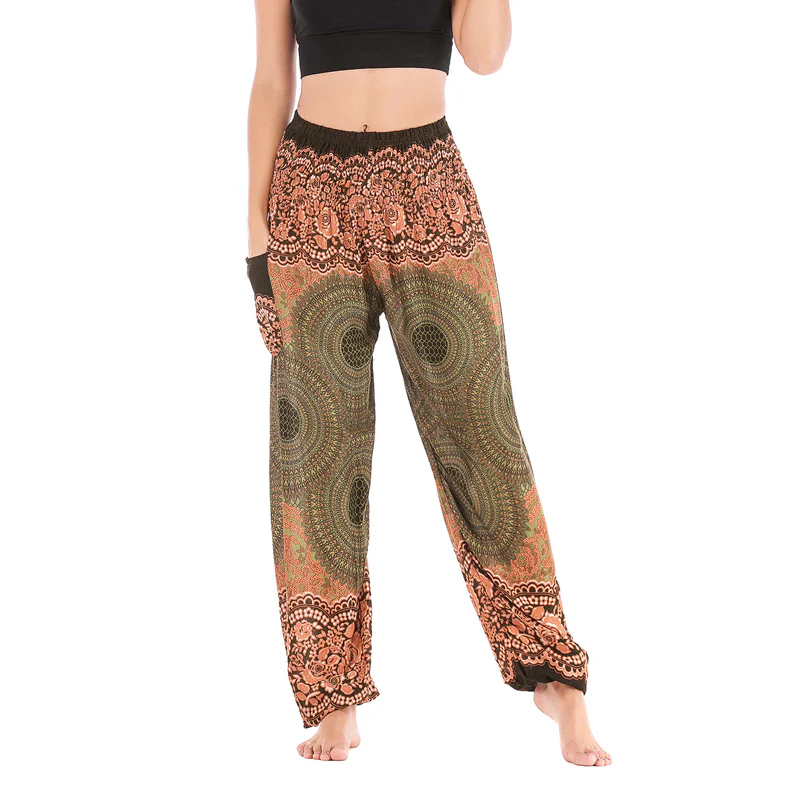 Pantaloni harem casual larghi con motivo geometrico rotondo Buddha Stones, pantaloni da yoga da donna a vita alta - Image 39