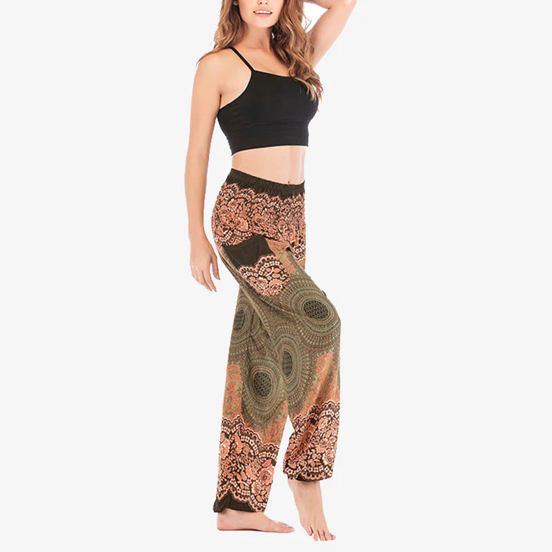 Pantaloni harem casual larghi con motivo geometrico rotondo Buddha Stones, pantaloni da yoga da donna a vita alta - Image 41