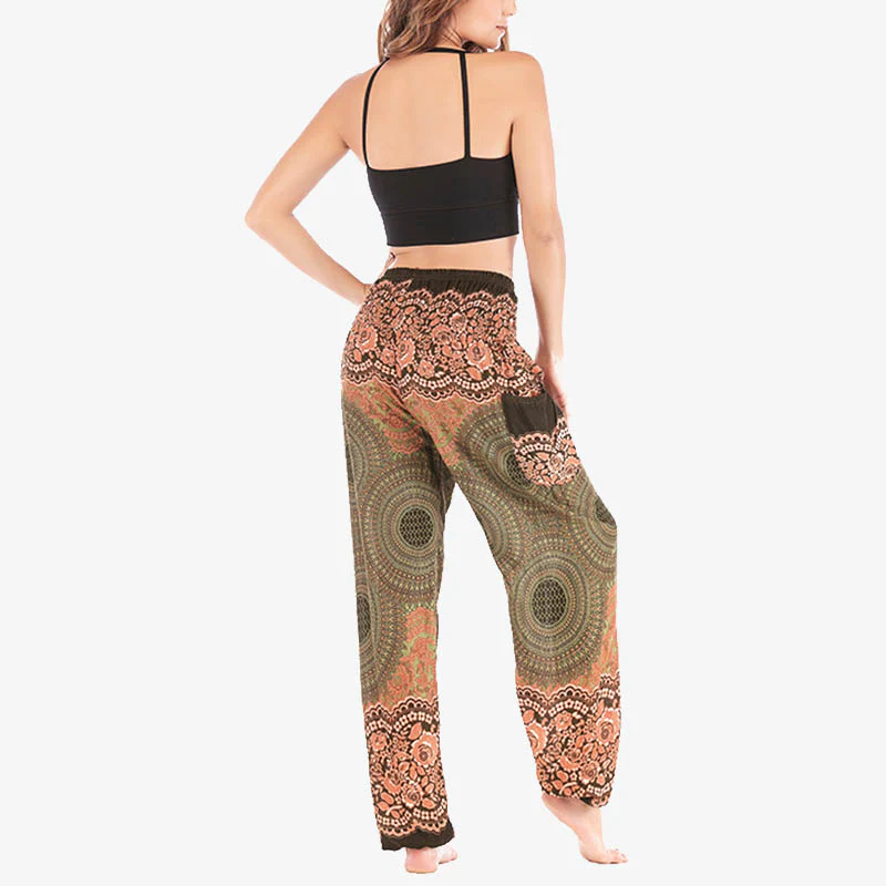 Pantaloni harem casual larghi con motivo geometrico rotondo Buddha Stones, pantaloni da yoga da donna a vita alta - Image 42