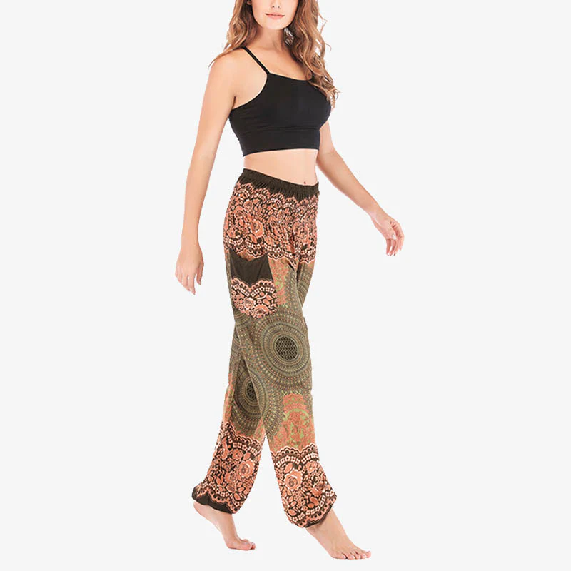 Pantaloni harem casual larghi con motivo geometrico rotondo Buddha Stones, pantaloni da yoga da donna a vita alta - Image 44