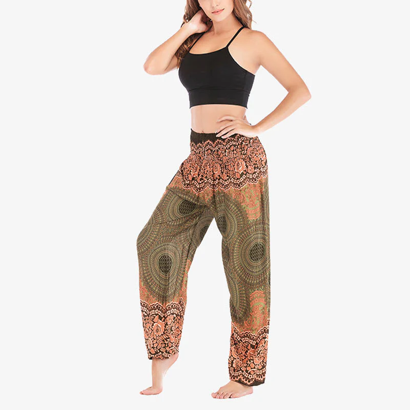 Pantaloni harem casual larghi con motivo geometrico rotondo Buddha Stones, pantaloni da yoga da donna a vita alta - Image 47