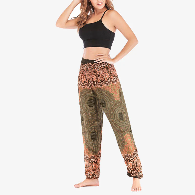 Pantaloni harem casual larghi con motivo geometrico rotondo Buddha Stones, pantaloni da yoga da donna a vita alta - Image 48