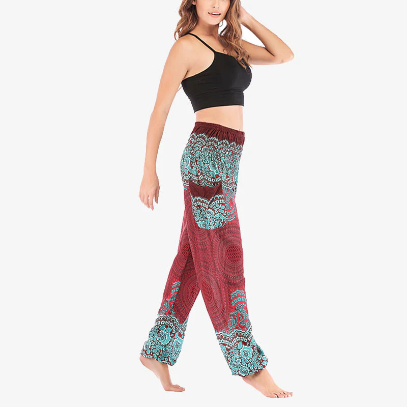 Pantaloni harem casual larghi con motivo geometrico rotondo Buddha Stones, pantaloni da yoga da donna a vita alta - Image 7
