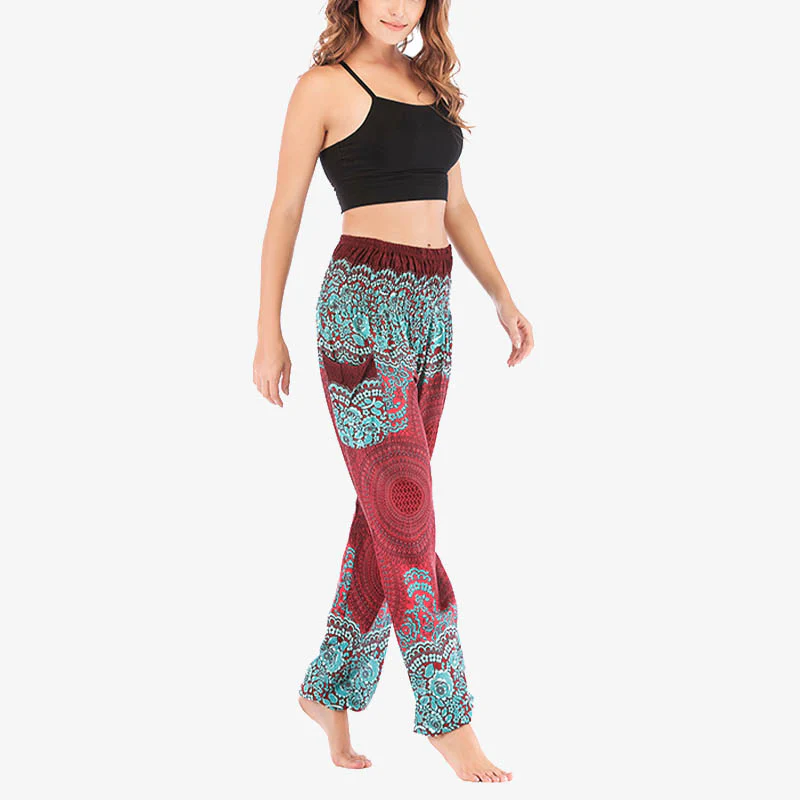 Pantaloni harem casual larghi con motivo geometrico rotondo Buddha Stones, pantaloni da yoga da donna a vita alta - Image 9
