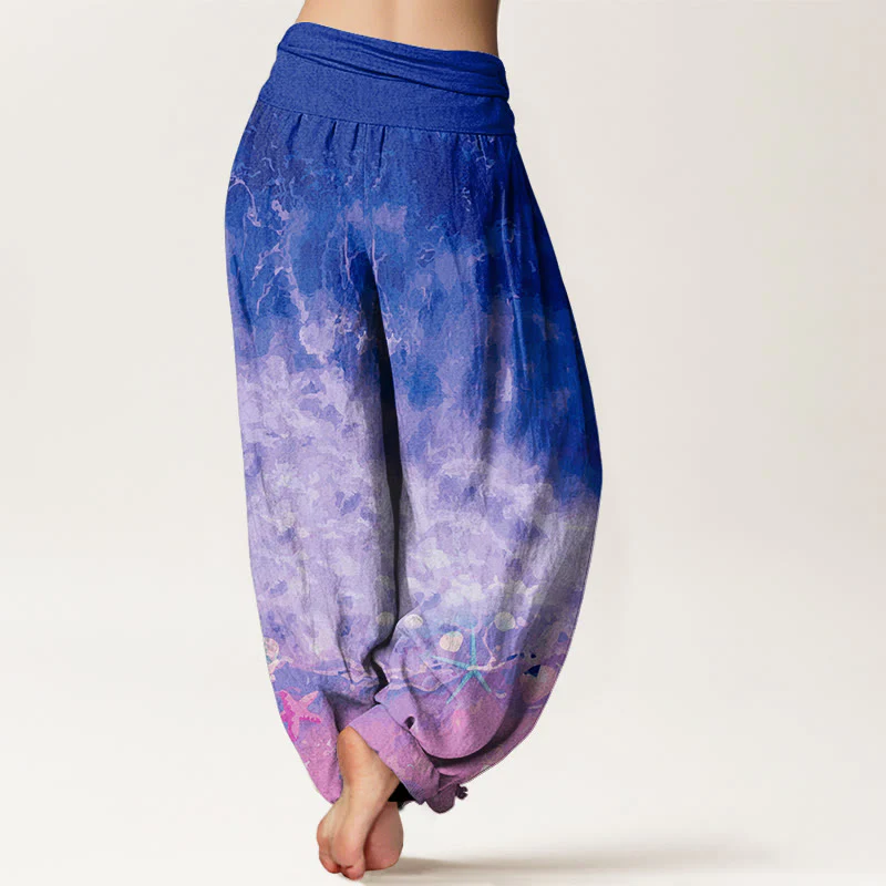 Pantaloni harem da donna con elastico in vita e motivo Buddha Stones in cotone con motivo Vast Ocean - Image 10
