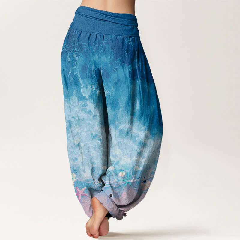 Pantaloni harem da donna con elastico in vita e motivo Buddha Stones in cotone con motivo Vast Ocean - Image 7