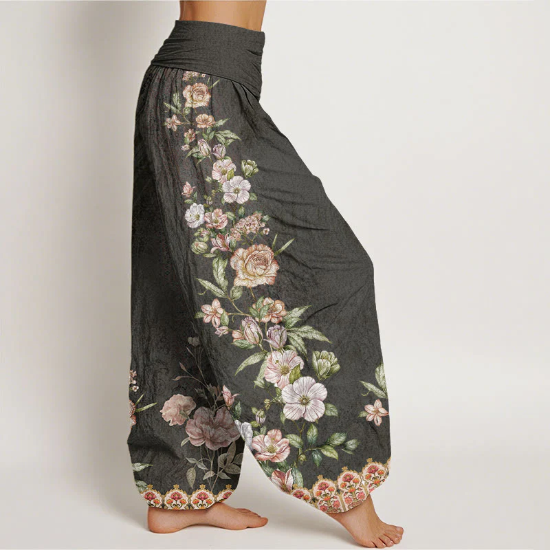 Pantaloni harem da donna con elastico in vita, in cotone, con motivo etnico floreale e totem, motivo etnico Buddha Stones - Image 10