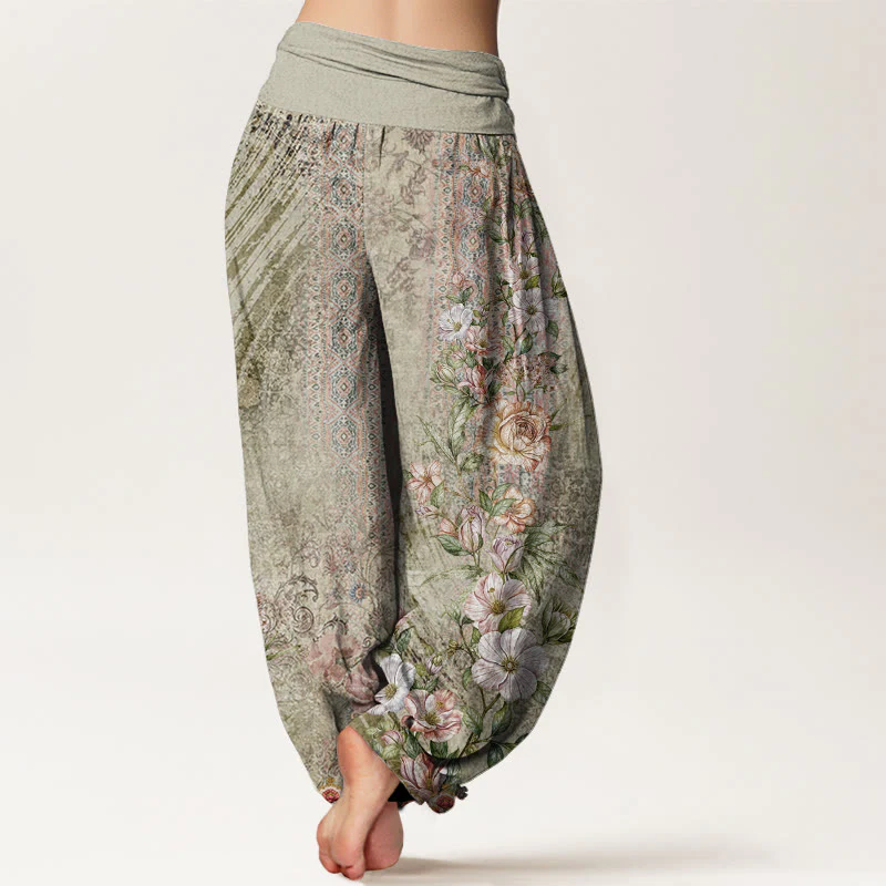 Pantaloni harem da donna con elastico in vita, in cotone, con motivo etnico floreale e totem, motivo etnico Buddha Stones - Image 6
