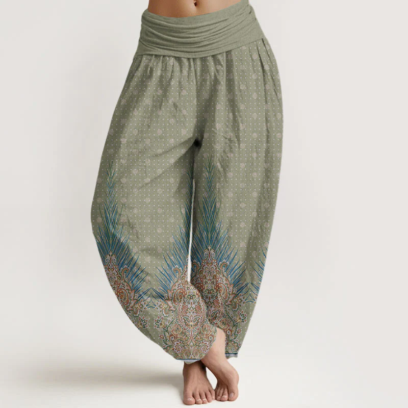 Pantaloni harem da donna con elastico in vita, in cotone, con motivo etnico a pavone e floreale, motivo Buddha Stones - Image 5