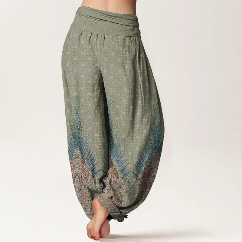 Pantaloni harem da donna con elastico in vita, in cotone, con motivo etnico a pavone e floreale, motivo Buddha Stones - Image 6