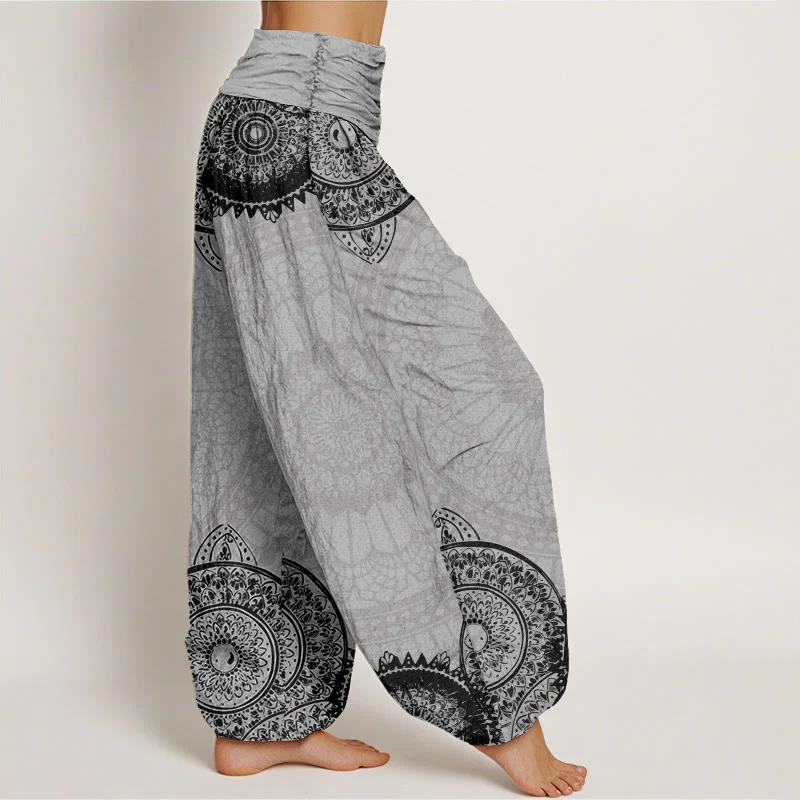 Pantaloni harem da donna con elastico in vita e motivo mandala circolare in cotone con Buddha Stones - Image 10