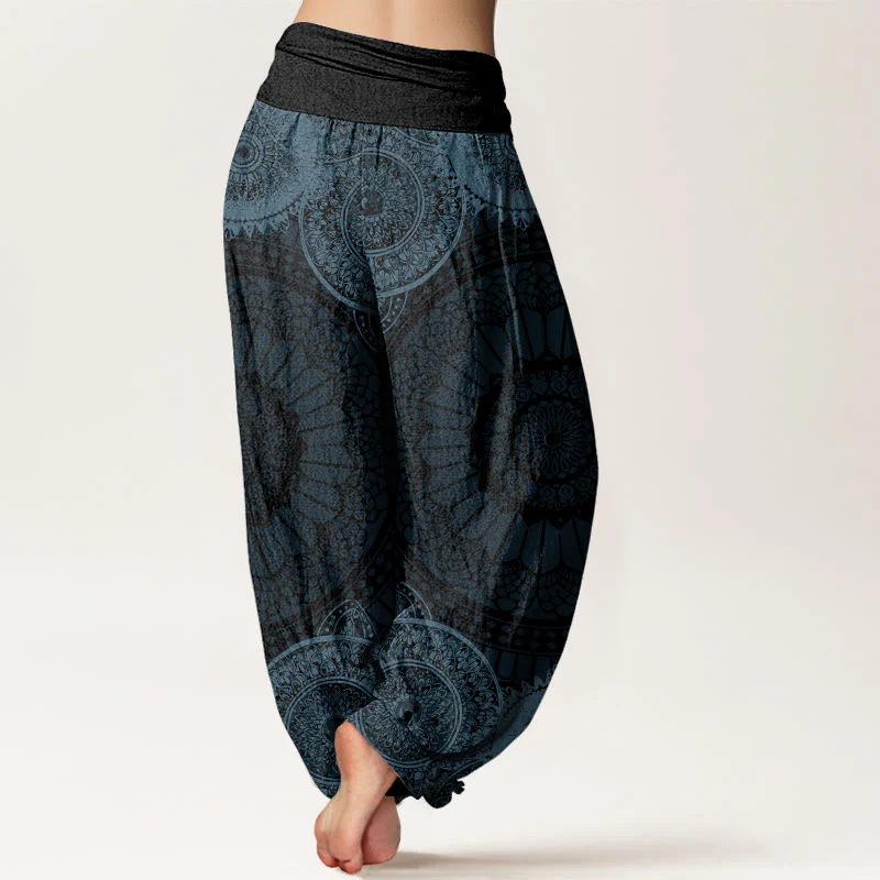 Pantaloni harem da donna con elastico in vita e motivo mandala circolare in cotone con Buddha Stones - Image 6