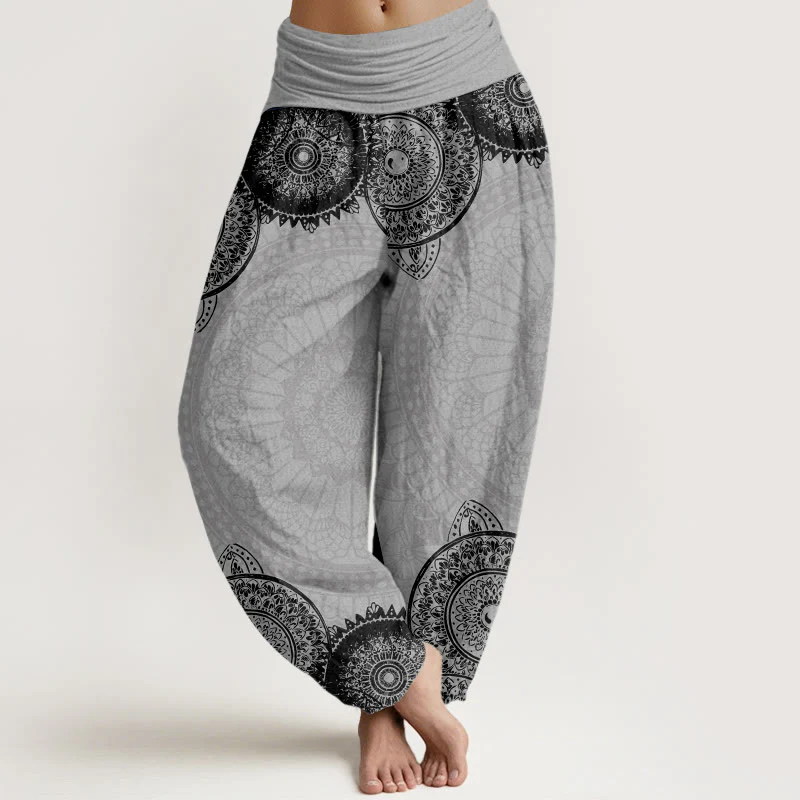 Pantaloni harem da donna con elastico in vita e motivo mandala circolare in cotone con Buddha Stones - Image 8