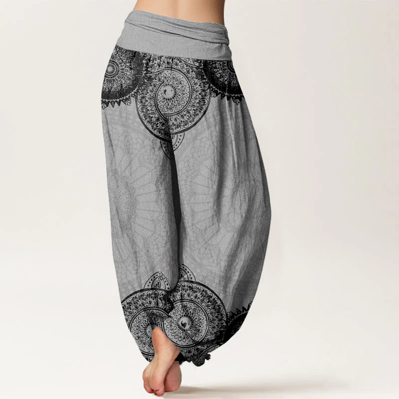 Pantaloni harem da donna con elastico in vita e motivo mandala circolare in cotone con Buddha Stones - Image 9