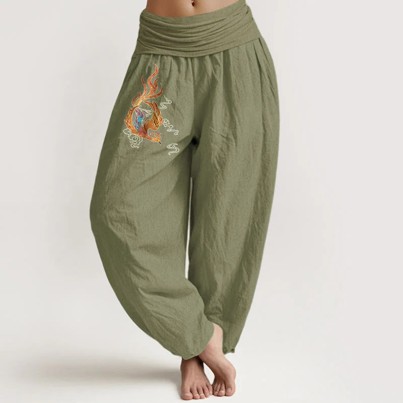 Pantaloni harem con elastico in vita e motivo a nuvola di buon auspicio in puro cotone da donna Buddha Stones - Image 15