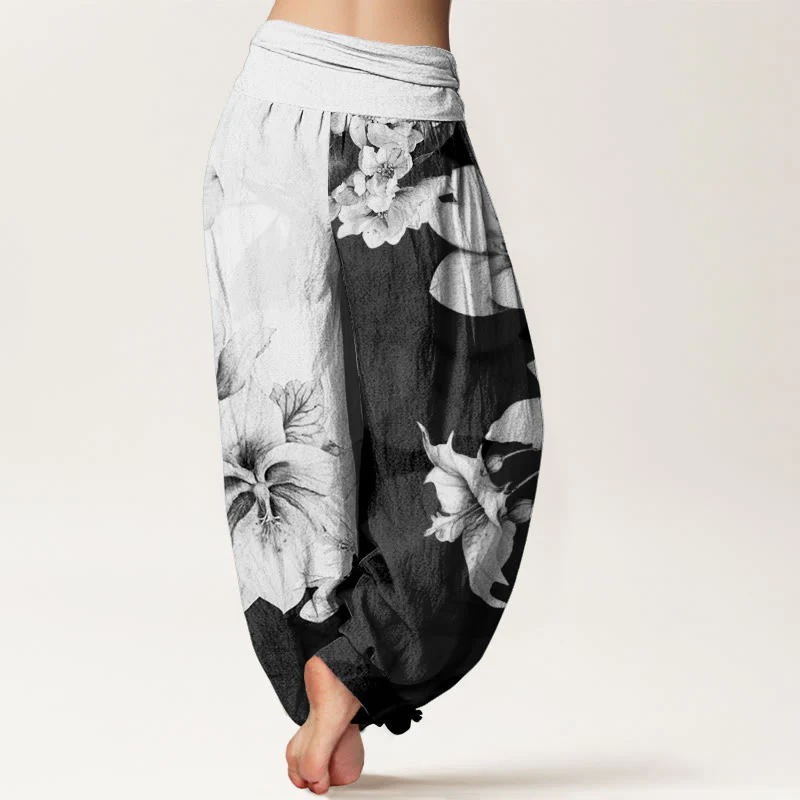 Pantaloni harem da donna con elastico in vita e motivo camelia in cotone Buddha Stones - Image 2
