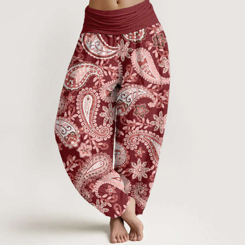 Pantaloni harem da donna con elastico in vita e motivo paisley casual in cotone Buddha Stones