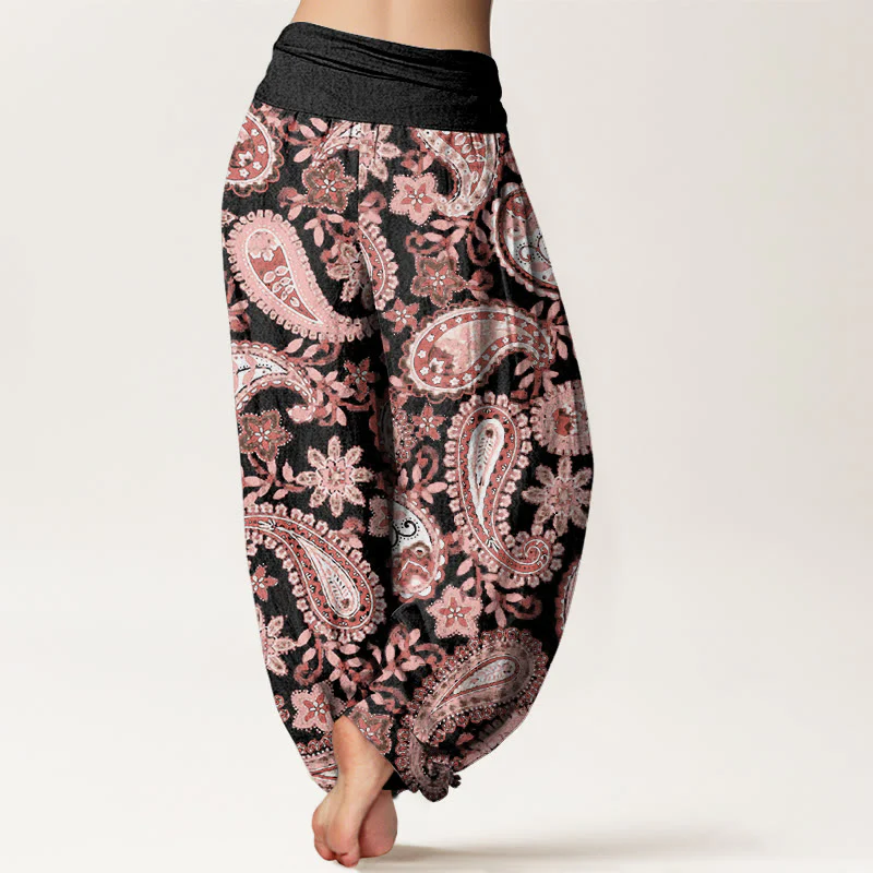Pantaloni harem da donna con elastico in vita e motivo paisley casual in cotone Buddha Stones - Image 10
