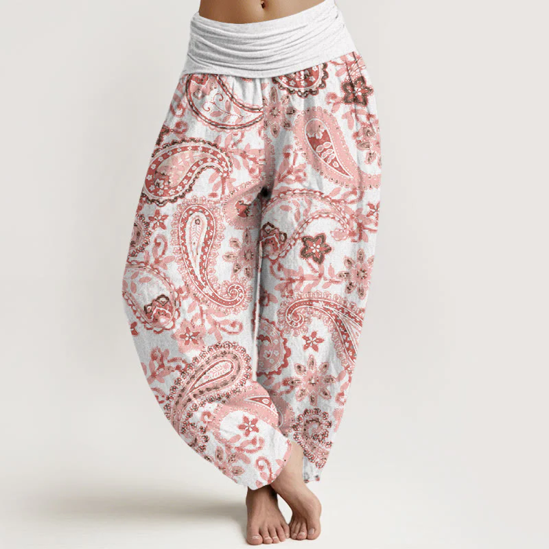Pantaloni harem da donna con elastico in vita e motivo paisley casual in cotone Buddha Stones - Image 5