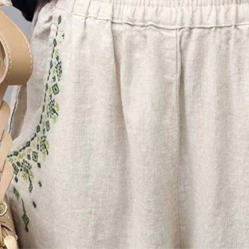 Pantaloni harem Capri con elastico in vita e tasche, ricamo vintage con Buddha Stones - Image 20