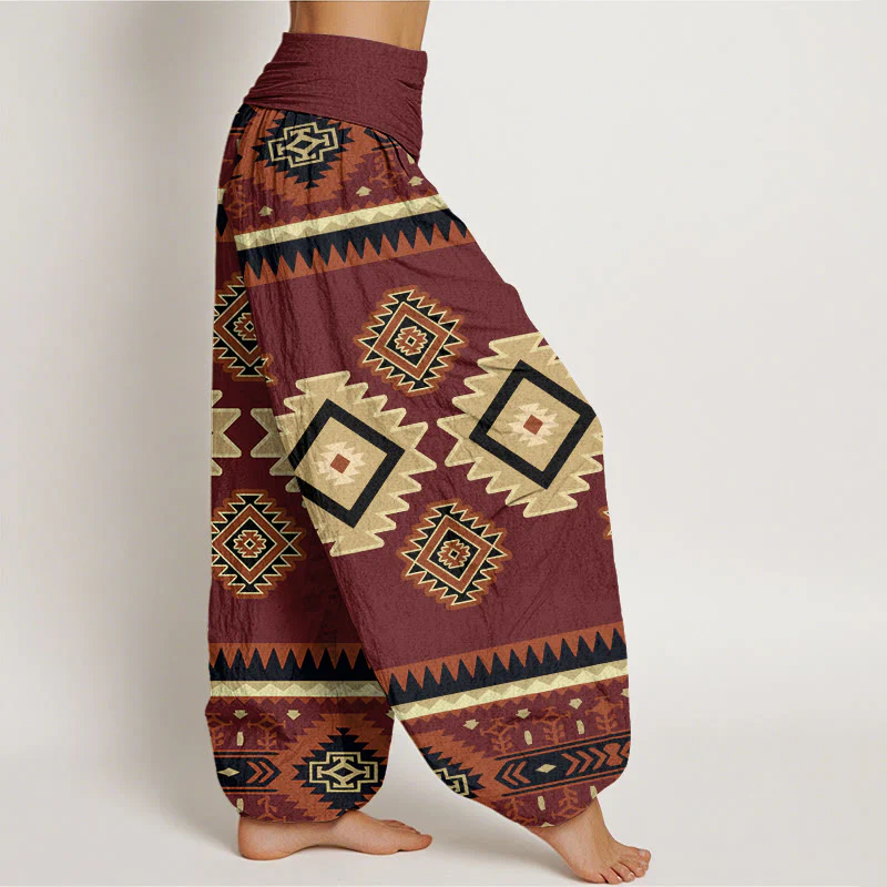 Pantaloni harem da donna in cotone con elastico in vita, stile Navajo, casual e simmetrico, motivo Buddha Stones - Image 2