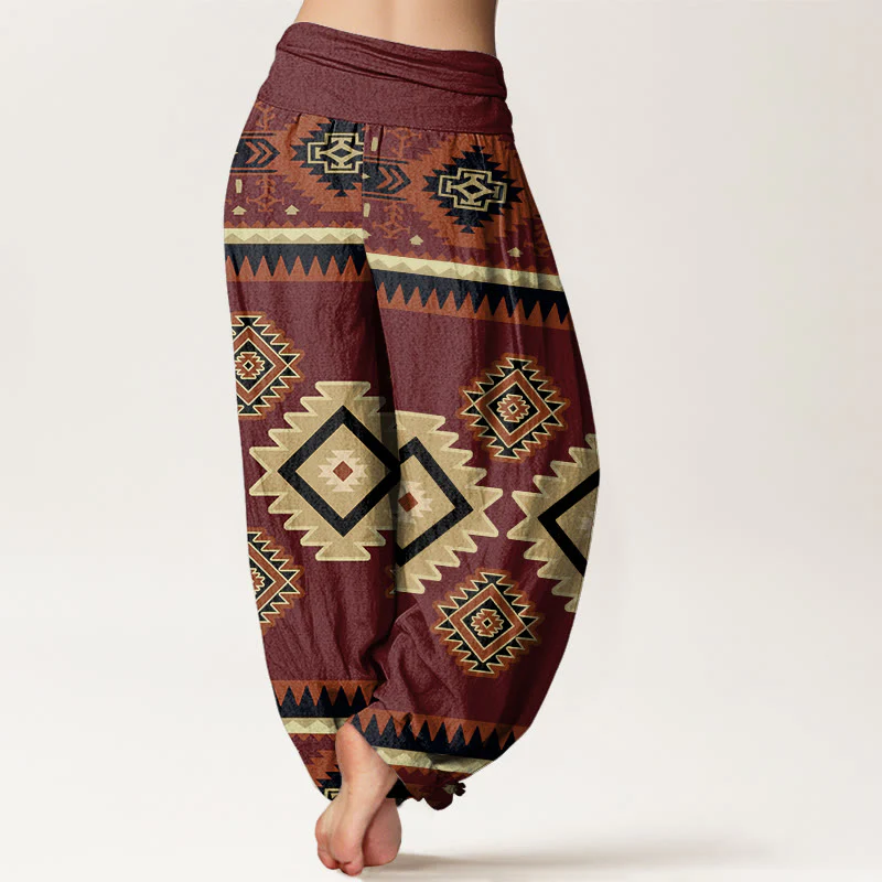 Pantaloni harem da donna in cotone con elastico in vita, stile Navajo, casual e simmetrico, motivo Buddha Stones - Image 3