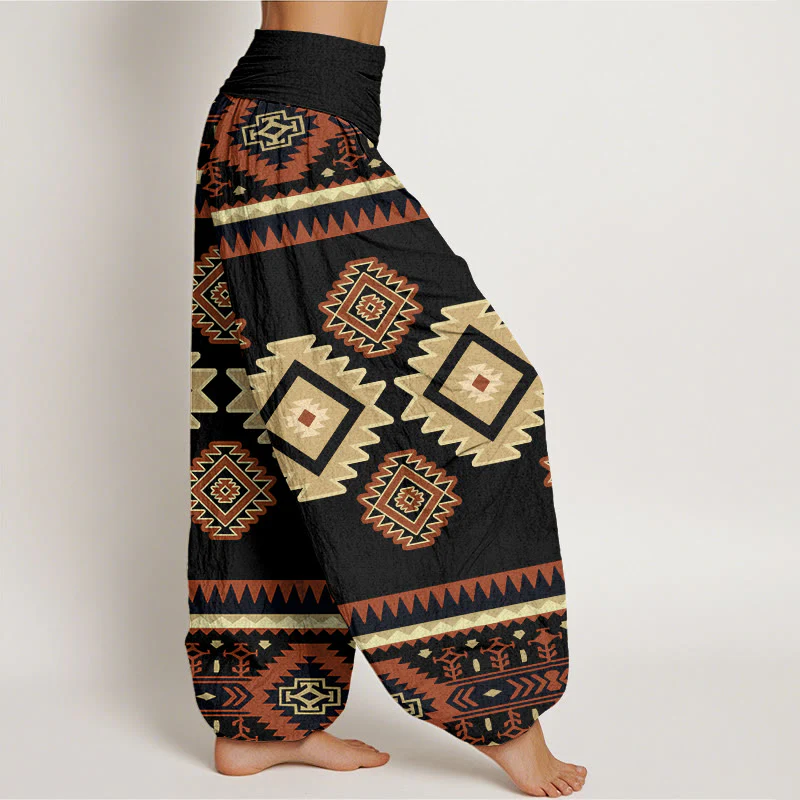 Pantaloni harem da donna in cotone con elastico in vita, stile Navajo, casual e simmetrico, motivo Buddha Stones - Image 9