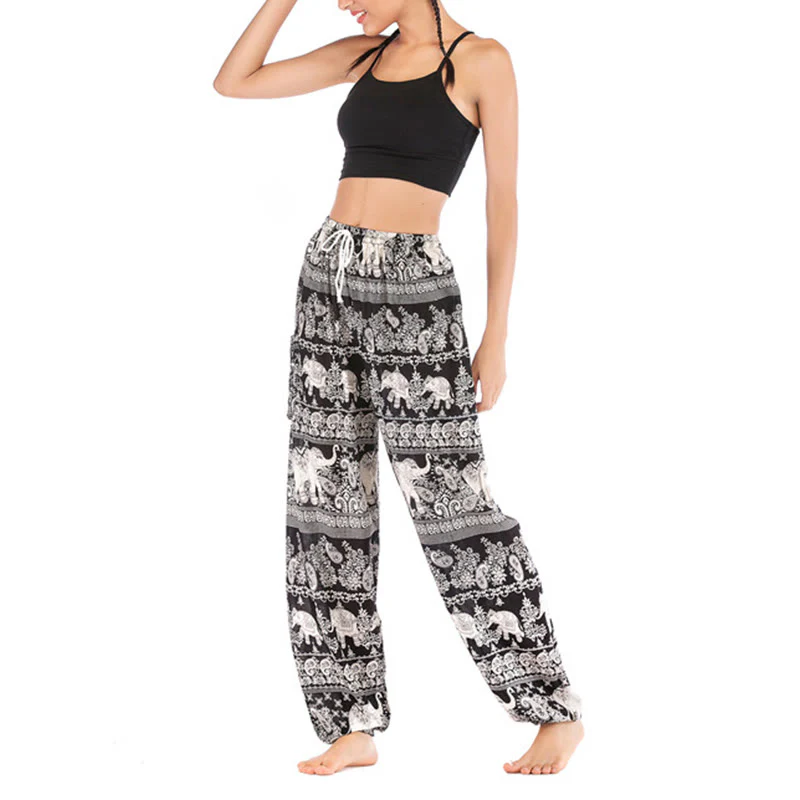 Pantaloni harem con motivo a elefante, stile boho, da yoga, da donna , Buddha Stones - Image 11