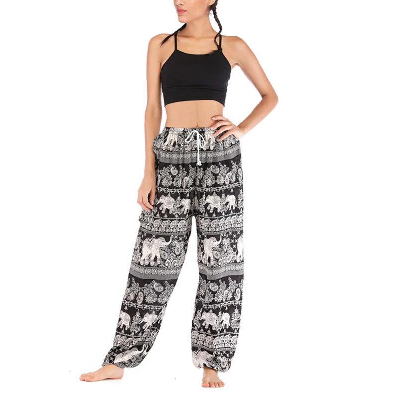 Pantaloni harem con motivo a elefante, stile boho, da yoga, da donna , Buddha Stones - Image 13