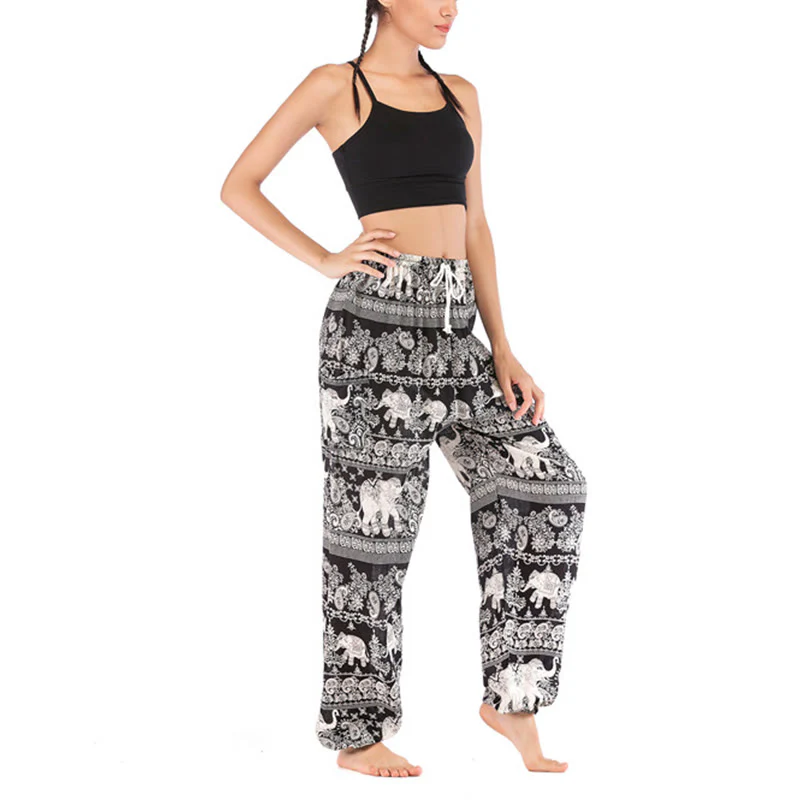 Pantaloni harem con motivo a elefante, stile boho, da yoga, da donna , Buddha Stones - Image 14