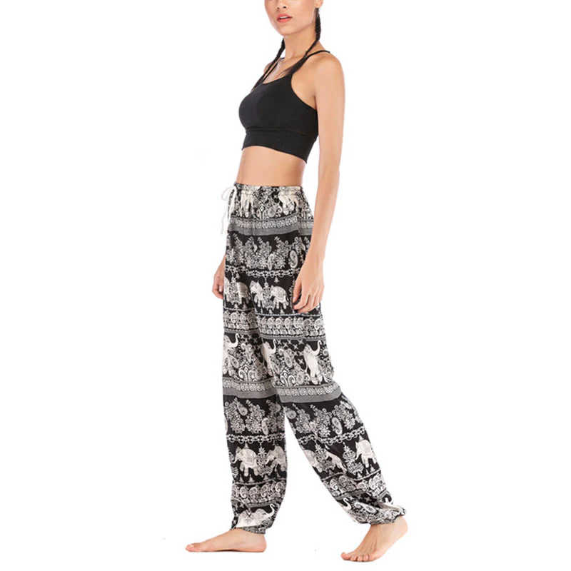 Pantaloni harem con motivo a elefante, stile boho, da yoga, da donna , Buddha Stones - Image 15