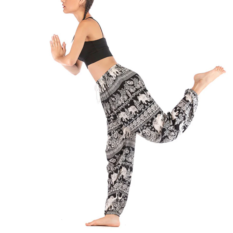 Pantaloni harem con motivo a elefante, stile boho, da yoga, da donna , Buddha Stones - Image 16