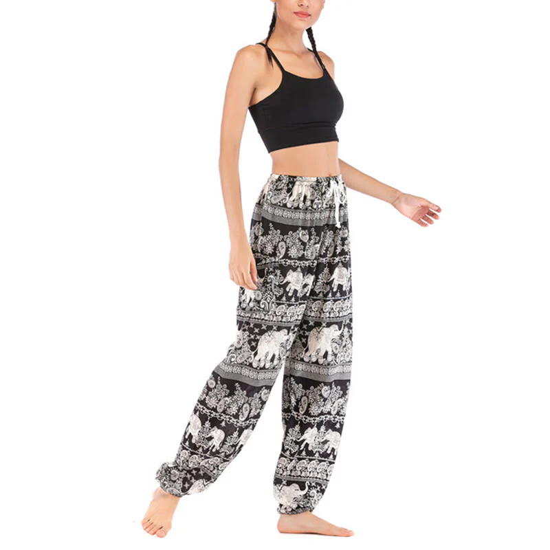 Pantaloni harem con motivo a elefante, stile boho, da yoga, da donna , Buddha Stones - Image 17