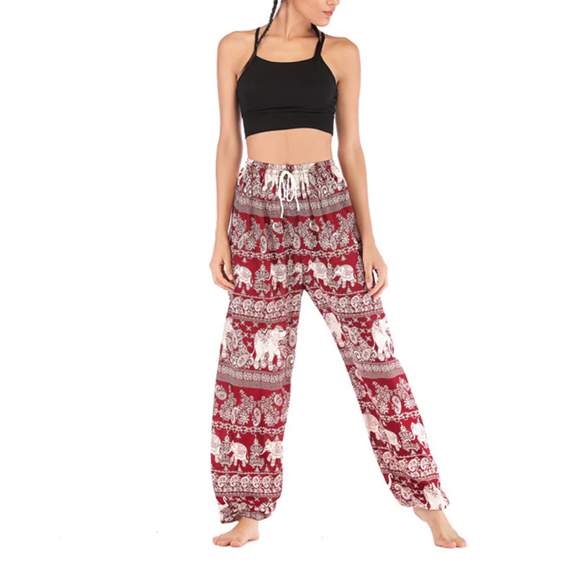 Pantaloni harem con motivo a elefante, stile boho, da yoga, da donna , Buddha Stones - Image 3