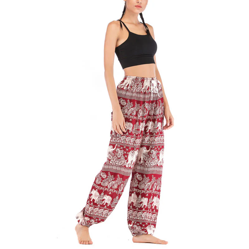Pantaloni harem con motivo a elefante, stile boho, da yoga, da donna , Buddha Stones - Image 4