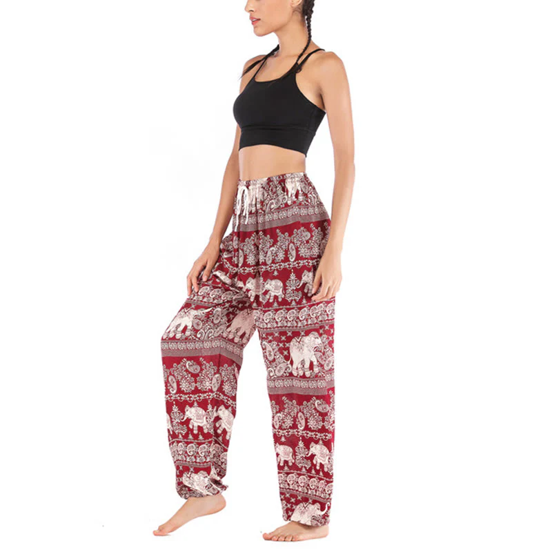 Pantaloni harem con motivo a elefante, stile boho, da yoga, da donna , Buddha Stones - Image 8