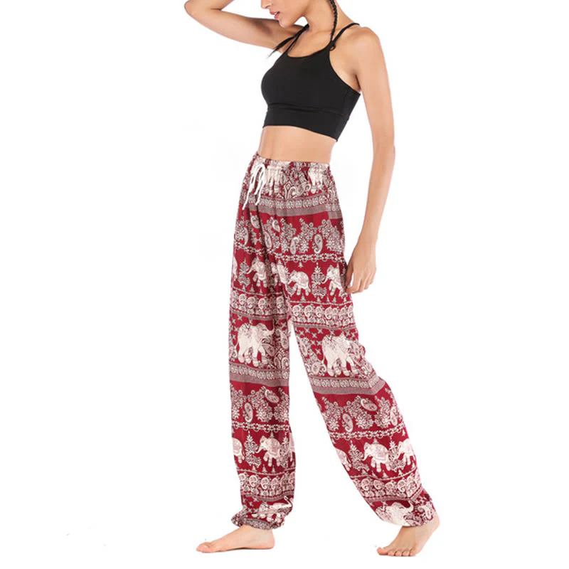 Pantaloni harem con motivo a elefante, stile boho, da yoga, da donna , Buddha Stones - Image 9