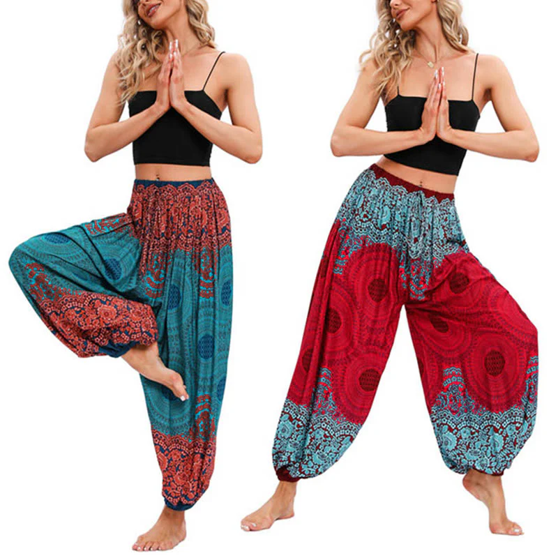 Pantaloni harem con motivo a fiori a forma di cerchio larghi Buddha Stones Pantaloni da yoga da donna